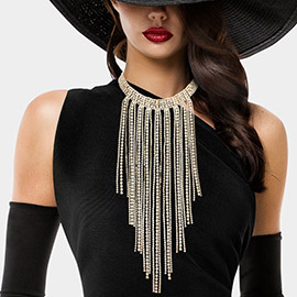 Long Dropped Rhinestone Fringe Choker Necklace