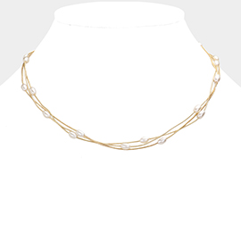 Pearl Station Triple Layered Necklace