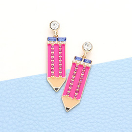 Rhinestone Embellished Enamel Pencil Dangle Earrings