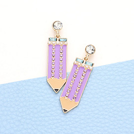 Rhinestone Embellished Enamel Pencil Dangle Earrings