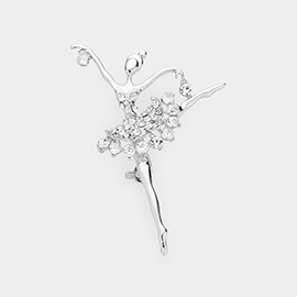 Stone Embellished Ballerina Pin Brooch