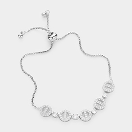 CZ Round Charm Link Pull Tie Cinch Evening Bracelet