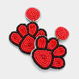 Felt Back Seed Beaded Paw Dangle Earrings