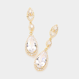 CZ Teardrop Accented Dangle Evening Earrings