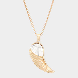 Two Tone Metal Wing Pendant Long Necklace