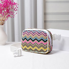 Zigzag Chevron Patterned Straw Sling Bag / Fanny Pack / Belt Bag