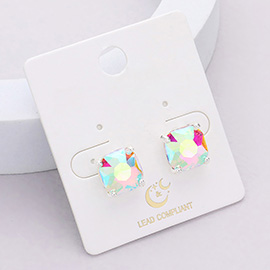 Cushion Square Stone Stud Evening Earrings