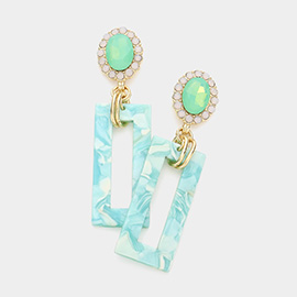 Oval Stone Celluloid Acetate Open Rectangle Link Dangle Earrings