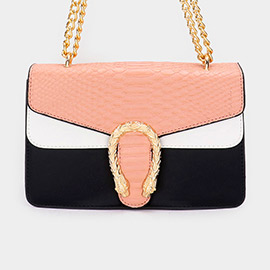 Snake Accented Faux Leather Shoulder / Crossbody Bag