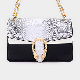 Snake Accented Faux Leather Shoulder / Crossbody Bag