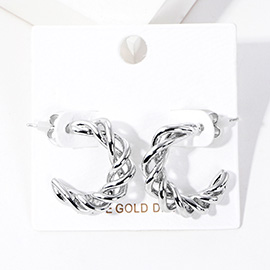 White Gold Dipped Braided Metal Hoop Earrings