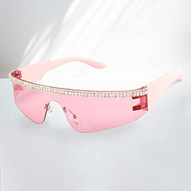 Bling Tinted Visor Style Sunglasses