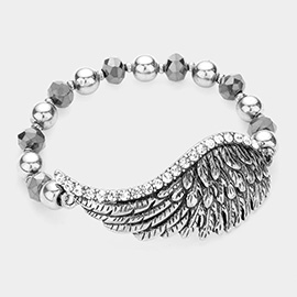 Rhinestone Embellished Metal Wing Stretch Bracelet