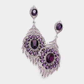 Oval Crystal Rhinestone Flame Evening Earrings