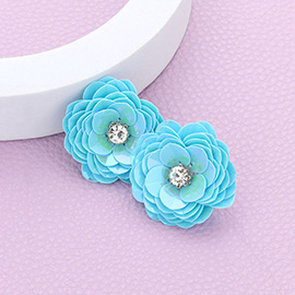 Round Stone Centered Flower Earrings