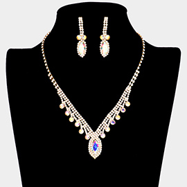 Round Marquise Stone Accented Rhinestone Necklace