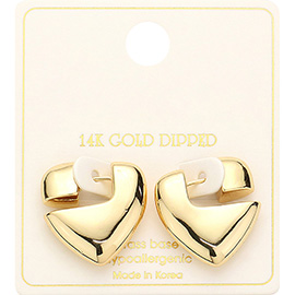 14K Gold Dipped Brass Metal Heart Earrings