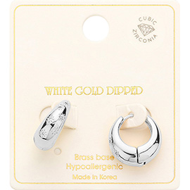 White Gold Dipped CZ Brass Metal Huggie Hoop Earrings