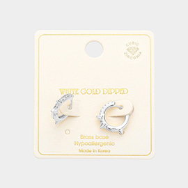 White Gold Dipped Brass Metal CZ Huggie Hoop Earrings