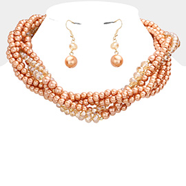 Braided Pearl Faceted Beaded Collar Necklace