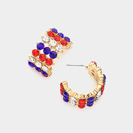 American USA Flag Rhinestone Cluster Hoop Earrings