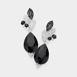 Crystal Rhinestone Pave Leaf Teardrop Evening Earrings