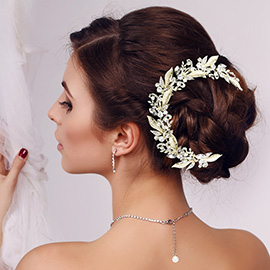 Stone Embellished Leaf Cluster Vine Bun Wrap Headpiece