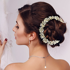 Stone Embellished Leaf Cluster Vine Bun Wrap Headpiece