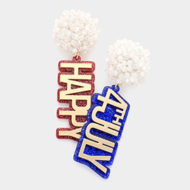 Happy 4th July Glittered Message Dangle Earrings