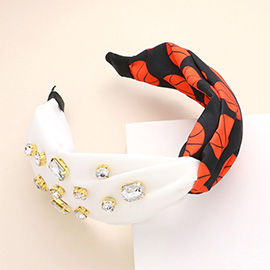 Game Day Multi Stone Embellished Basketball Patterned Twisted Headband