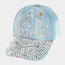 Studded Las Vegas Message Denim Baseball Cap