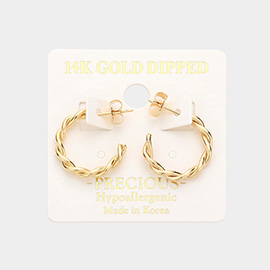 14K Gold Dipped Braided Metal Hoop Earrings