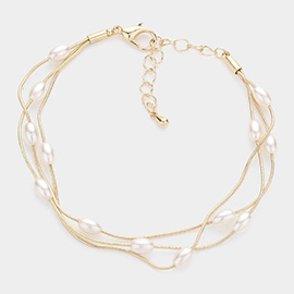 Pearl Station Triple Layered Bracelet