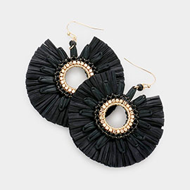 Raffia Trimmed Open Circle Dangle Earrings