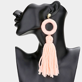 Yarn Wrapped Open Circle Tassel Dangle Earrings