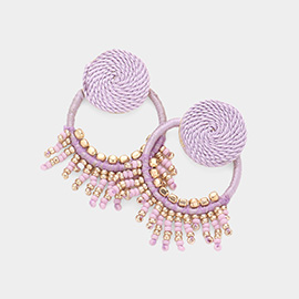 Rope Wrapped Beaded Fringe Open Circle Earrings