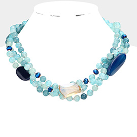 Geometric Triple Bead Accented Triple Layered Necklace