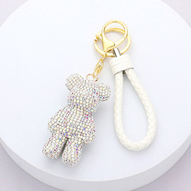 Bling Bear Figure Faux Leather Strap Keychain