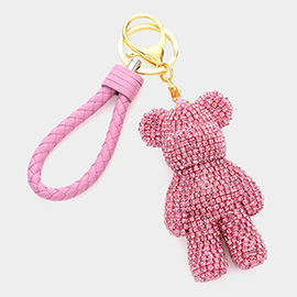 Bling Bear Figure Faux Leather Strap Keychain