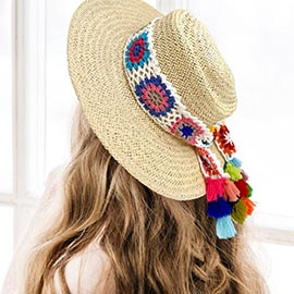 Granny Square Flower Pattern Crochet Tassel Tip Hat Band