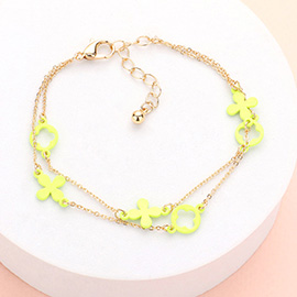 Colored Flower Crisscross Station Double Layered Bracelet