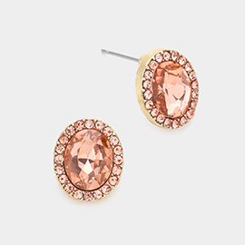 Oval Stone Stud Evening Earrings