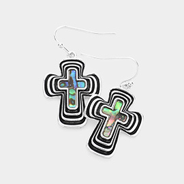 Abalone Accented Cross Dangle Earrings