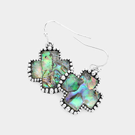 Bubble Trimmed Abalone Crisscross Dangle Earrings