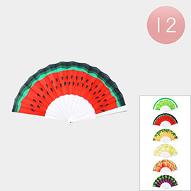 12PCS - Watermelon Pineapple Fruits Printed Folding Fans