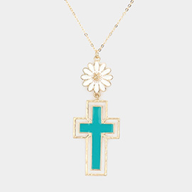 Daisy Flower Cross Link Pendant Necklace