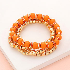 4PCS - Wood Ball Metal Beaded Stretch Bracelets