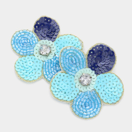 Felt Back Stone Embellished Sequin Beaded Flower Earrings