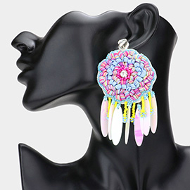 Faux Leather Back Boho Sequin Seed Beaded Dangle Earrings