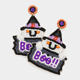 Boo!! Message Felt Back Seed Beaded Ghost Dangle Earrings